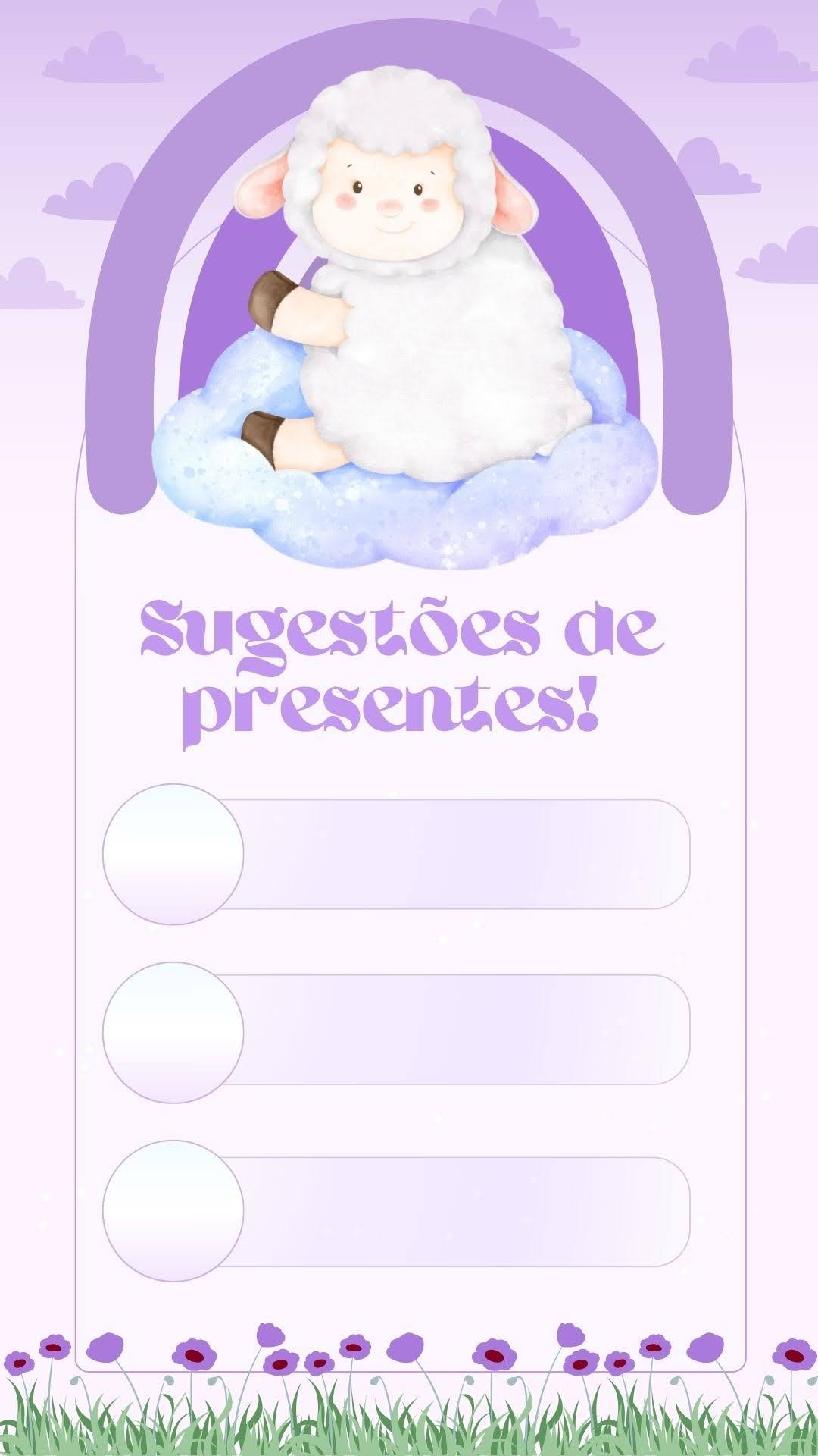 Ovelha: Convite Virtual Tema Lilás para Aniversário Delicado
 - ovelha, carneirinho, convite lilás, aniversário infantil, tema delicado, meninas, convite virtual